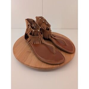 Gianni Bini Brown Leather Fringed Sandals Women's 9.5 studs back zipper